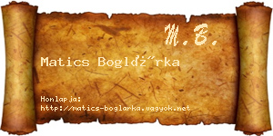 Matics Boglárka névjegykártya